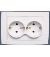 2-gang power socket (EU schuko), complete set, 16А, 250VAC, white,