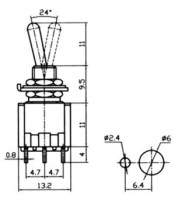 MINI TOGGLE SWITCH ON-ON 2A/250V 9P MTS-302-A1