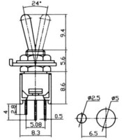 TOGGLE SWITCH SUPERMINI SINGLE POLE 3P ON-ON 1.5A/250V SMTS-102-2A1