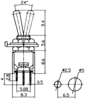 SUPERMINI TOGGLE SWITCH ON-OFF 1.5A/250V 6P SMTS-202-2A1 JTG