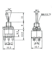 TOGGLE SWITCH MINI DOUBLE POLE 6P ON-ON 3A/250V MTS-202-A1