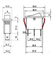 MEDIUM SIZE ROCKER SWITCH 3P WITH INDICATOR LIGHT ON-OFF