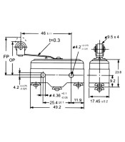 Микропревключвател лост с ролка, SPDT, 15A/250VAC, 49x17x24mm, ON-(ON)