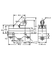 Микропревключвател лост с ролка, SPDT, 15A/250VAC, 49x17x24mm, ON-(ON)