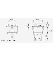 ROCKER SWITCH Φ23 3P ON-OFF 20A/14V DC RED ΝΕΟΝ