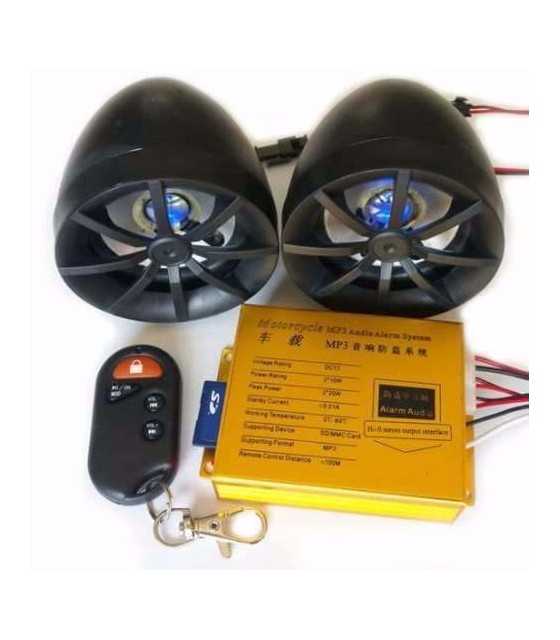 Motorcycle MP3 Player Speakers Audio Sound System FM Radio Security Alarm