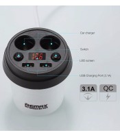 Зарядно устройство за кола - разклонител, Remax CR-2XP, 5V/3.1A, Универсално, 2 x USB, Без кабел, Черен