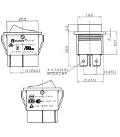 LARGE ROCKER SWITCH 6P NO LAMP ON-OFF-ON 16A/250V BLACK