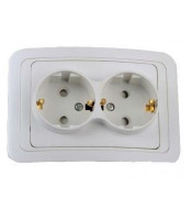 2-gang power socket (EU schuko), complete set, 16А, 250VAC, white,