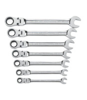 7pcs Chromed Gear Spanner Flexible Head Combination Ratchet Wrench Set