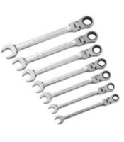 7pcs Chromed Gear Spanner Flexible Head Combination Ratchet Wrench Set