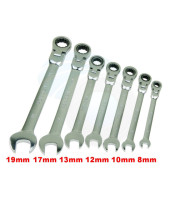 7pcs Chromed Gear Spanner Flexible Head Combination Ratchet Wrench Set