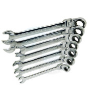 7pcs Chromed Gear Spanner Flexible Head Combination Ratchet Wrench Set