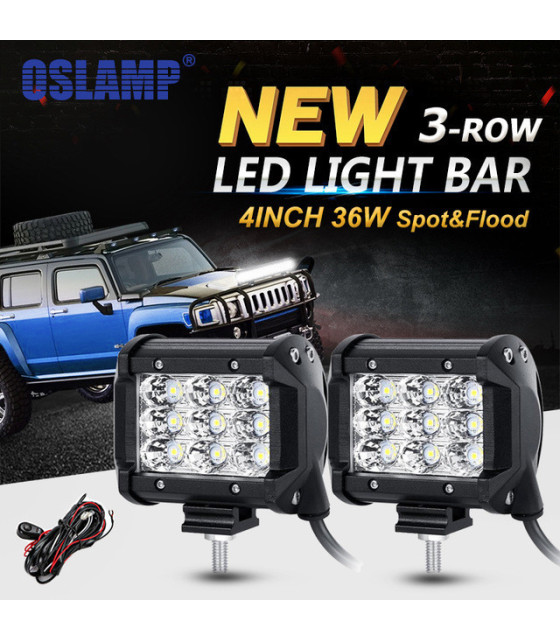 36W 4-Inch Waterproof IP67 LED Light Bar, 3600LM