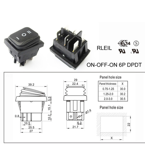 RLEIL RL2(P) Waterproof IP65 ON/OFF/ON Boat Car Rocker Switch 10A 250V