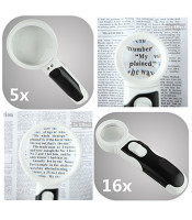 2 LED Magnifier 16x and 5x Main Lens Interchangeable Type Power Illuminated Handheld