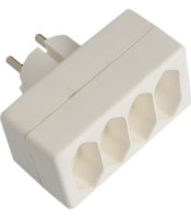 4-way Power plug, 1x earthed to 4x two pole sockets, 5A, 250VAC, white