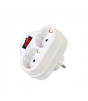 Power plug, 2-way, 1 schuko to 2 schuko whit switch