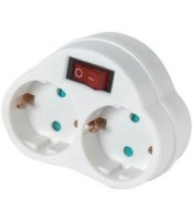 Power plug, 2-way, 1 schuko to 2 schuko whit switch