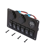 6 Gang LED Car Boat Switch, Panel Dual USB Cigarette Lighter Socket Panel