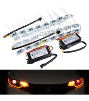 LED Strip Light White Amber Crystal Water Lamp With Telescopic Steering DRL Turn Signal lights