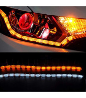 LED Strip Light White Amber Crystal Water Lamp With Telescopic Steering DRL Turn Signal lights