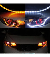 LED Strip Light White Amber Crystal Water Lamp With Telescopic Steering DRL Turn Signal lights