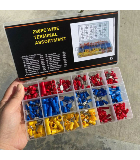 280PCS Electrical Cable Crimp Terminal Wire Butt Splice Connectors Kit Insulated