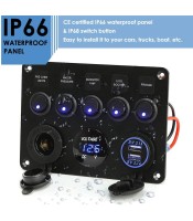 Waterproof 12V/24V Toggle Switch Panel, Dual USB Charger Port 4.2A + Lighter Socket + Digital Voltmeter