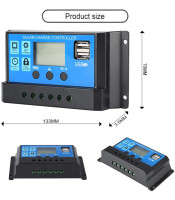 20A 12V/24V Auto Work Solar Charge Controller Max PV Input 120W/240W with Dual USB Ports LCD Display