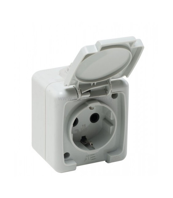 Outdoor wall socket, 2P+E, single, 16A, 250VAC, grey, IP54