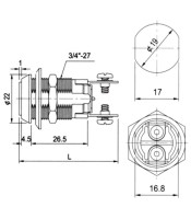 KEYLOCK SWITCH OFF-ON Φ19.0 2P 90° SCREW-MOUNT 1 COMBINATION