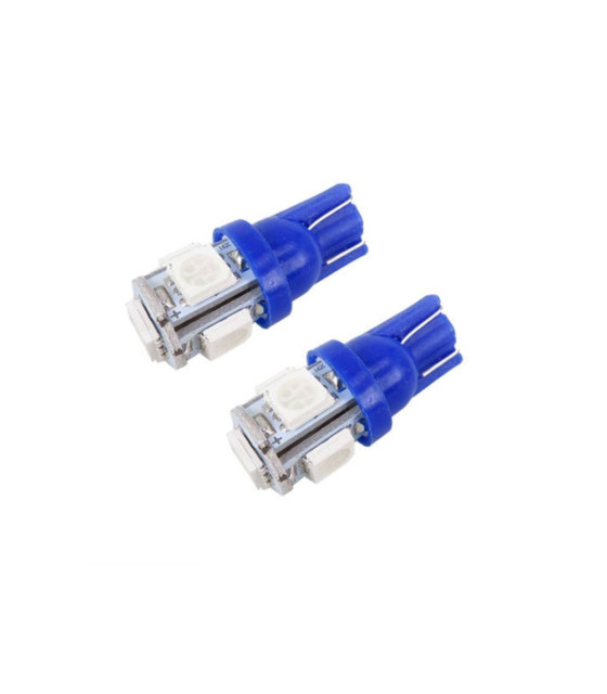 2pcs 5 smd 5050 LED T10 Socket Blue Color