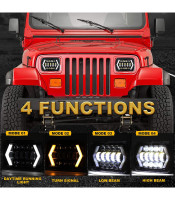 7x6 inch Halo LED Headlight, 5x7 inch Square LED Headlamp with Arrow Angel Eyes DRL