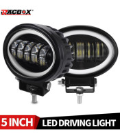 5 Inch 7D LED Work Light with White Halo LED Angel Eyes for Motorcycle Offroad Truck Driving Car Boat