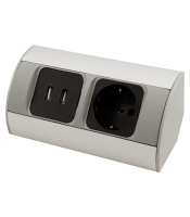 SOCKET BLOCK CONSTRUCTION, SILVER, 2-WAY, 2 USB 2A, 3680W