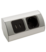 SOCKET BLOCK CONSTRUCTION, SILVER, 2-WAY, 2 USB 2A, 3680W