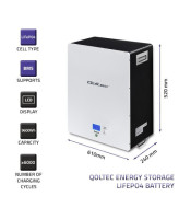 Qoltec Energy Storage LiFePO4 battery, 9.6kWh, 48V | BMS | LCD