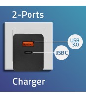 Qoltec GaN POWER PRO charger | 1xUSB type C | 1xUSB A | 100W | 5-20V | 1.5-5A | PD
