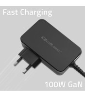 Зарядно устройство Qoltec GaN POWER PRO | 1xUSB-C | 100W | 5-20V | 3-5A | черен