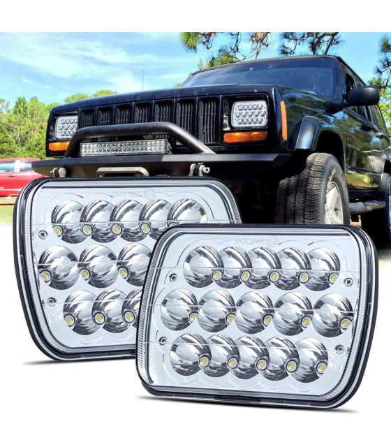 7x6" Rectangular Chrome LED Headlights