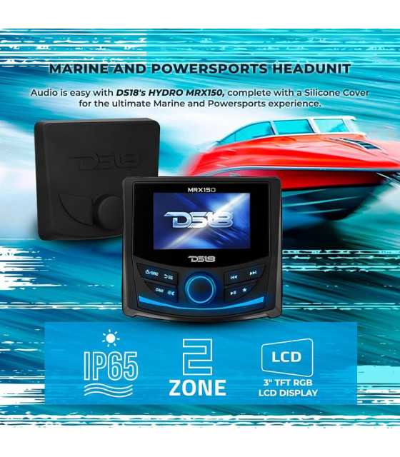 Marine and Powersports Headunit 3" Color TFT screen , 2 Zones, 4 volts Output, BT, RDS 4 X 50 Watts