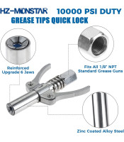 Double Handle Quick Lock Release Grease Tips Ends Couplers, Grease Gun Tip Grease Fittings Compatible with All Grease