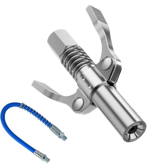 Double Handle Quick Lock Release Grease Tips Ends Couplers, with 10CM Hose