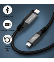 Qoltec USB4 ултрабърз Gen3 кабел | USB-C PD 240W | Thunderbolt 3/4 | 4K | 40Gb/s | 1 м | Черен