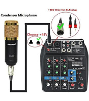 4-канален аудио миксер, звуков миксер с USB аудио интерфейс, Bluetooth 48V Phantom