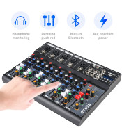 Dj Mixers 7 Channel Audio Mixer Sound Board with Bluetooth, Usb Audio Interface with 48V Phantom Power