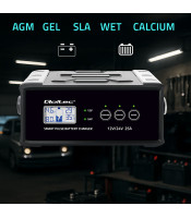 Интелигентно микропроцесорно зарядно устройство Qoltec 12V 24V 25A | Токоизправител с функция за ремонт за AGM GEL SLA батерии |