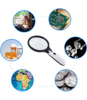 Handheld Magnifying Glass with 3 LED Light, 3X 45X Handheld Illuminated