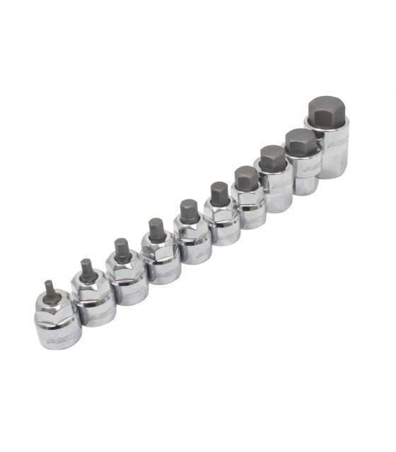 A-M10HEXL 10PCS 3/8" + 1/2" DR. LOW PROFILE METRIC HEX BIT